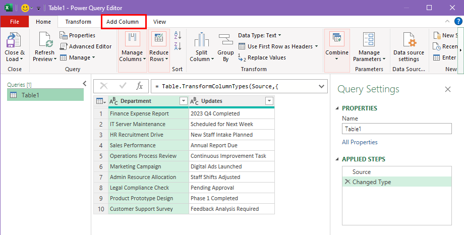 Dataset in Power Query