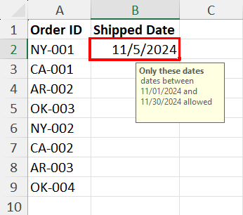 Enter dates with Data Validation in Excel