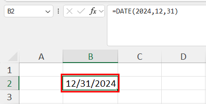 Entered date using DATE function