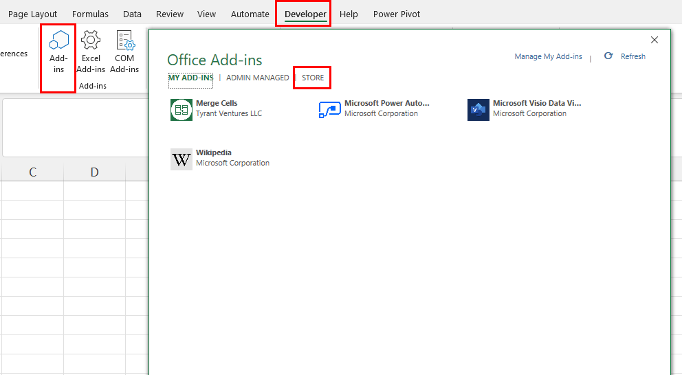 Excel add ins store