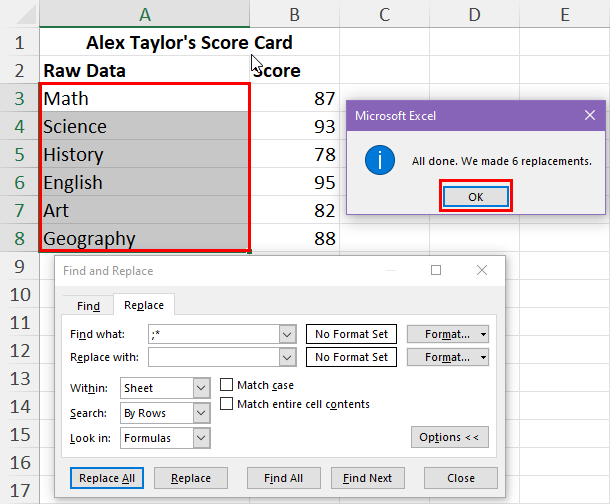 Extract first word Excel using Find and Replace