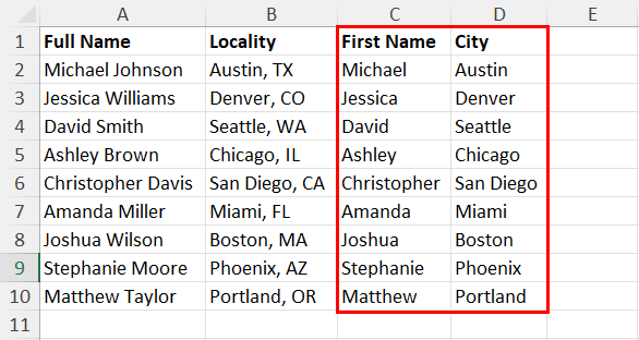 Extract the first word using Flash Fill