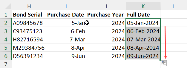 Fill handle to copy formula