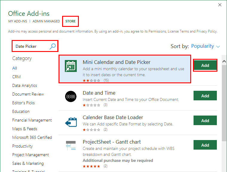 Install add-in