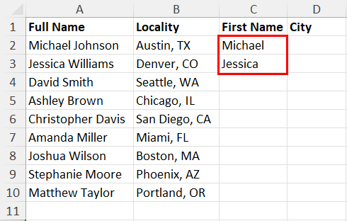 Manually type in column C