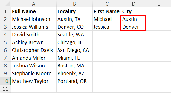 Manually type in column D