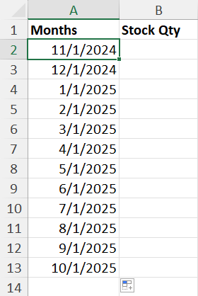 Monthly dates for one year