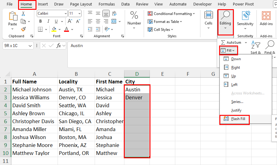 Use Flash Fill for column D