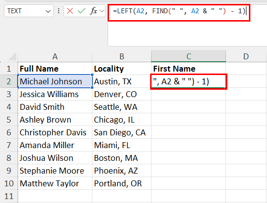 Using LEFT and FIND