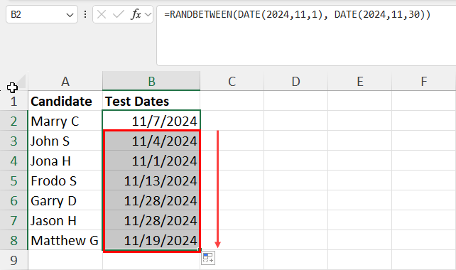 Using fill handle to replicate formula