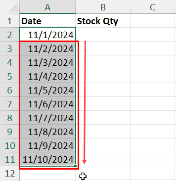 Using the fill handle to populate dates