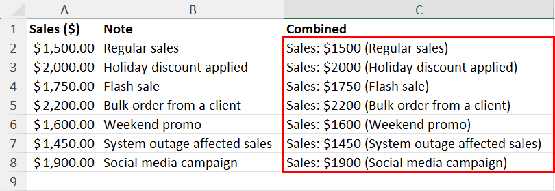Adding notes in Excel using a formula