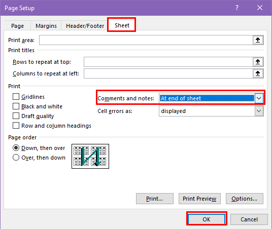 Comments and notes at sheet end