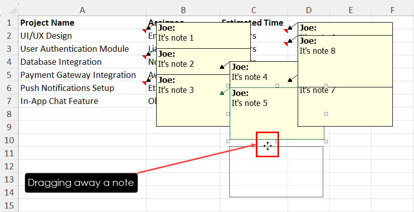 Dragging a note