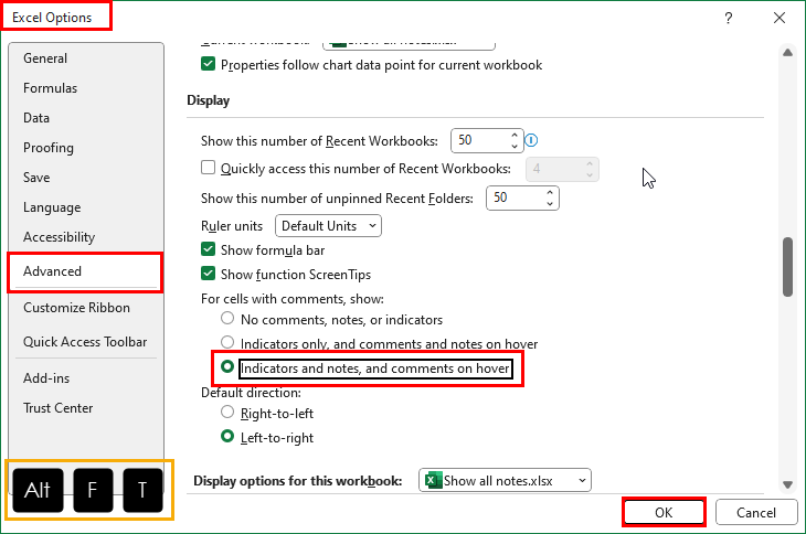 Excel Options dialog
