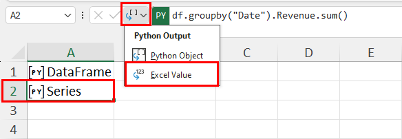 Excel value output