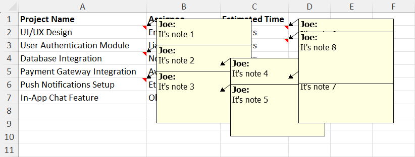 How to show all notes in Excel using Options