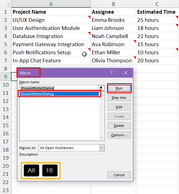 Macro dialog box VBA