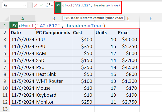PY formula to add a DataFrame