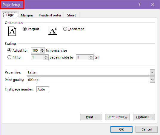 Page Setup dialog