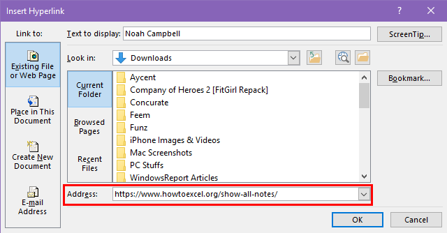Paste hyperlink