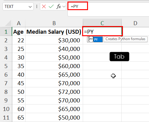 Type PY hit tab