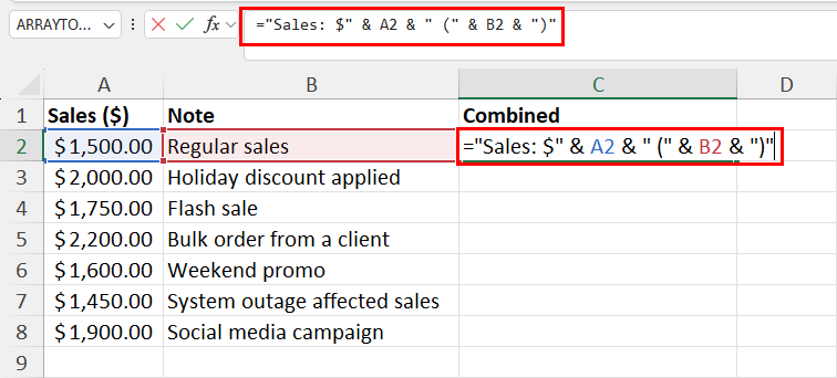 Using a formula for notes