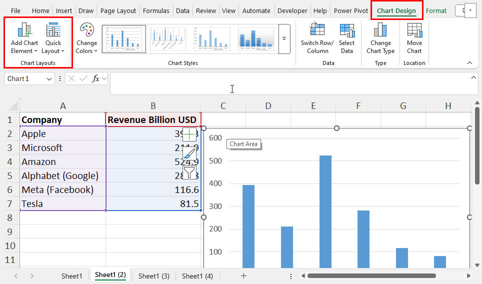 Chart Design menu