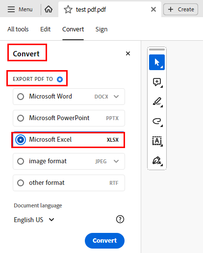 Convert to MS Excel