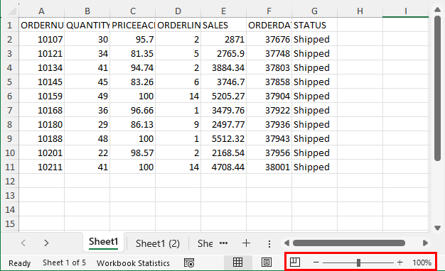 Excel Zoom Slider