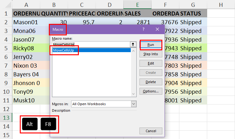 Macro dialog box
