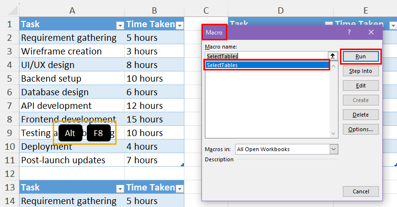 Macro dialog box