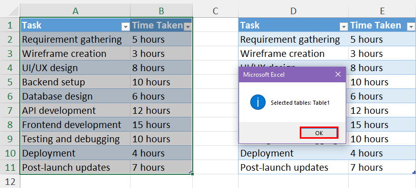 Selected an entire table using VBA