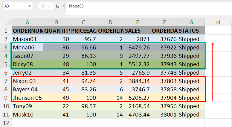 Shifted cells up in Excel using cut and paste