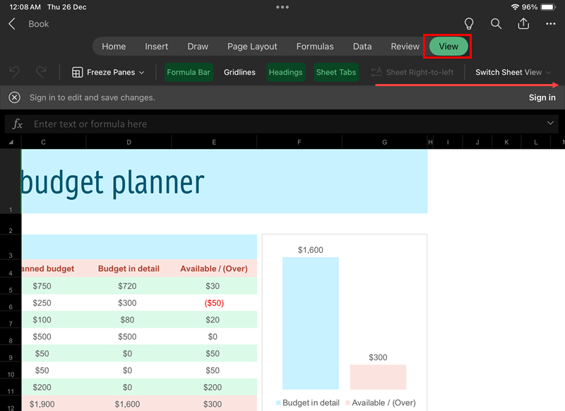 View tab iPad