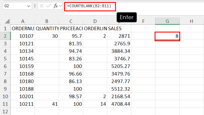 Calculate COUNTBLANK
