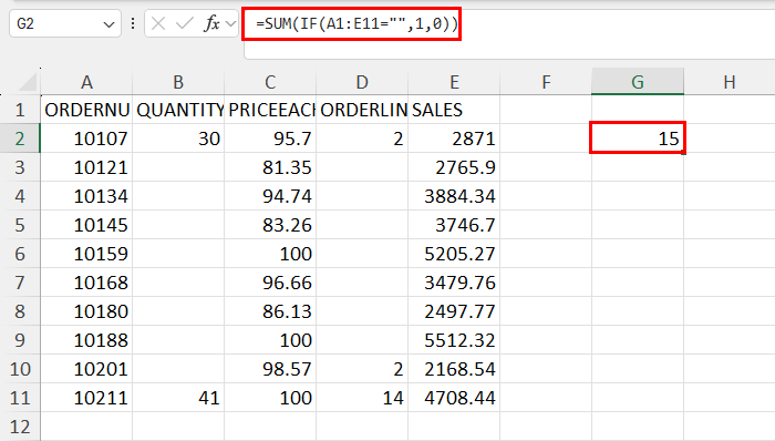 Calculate blank cells in multiple columns
