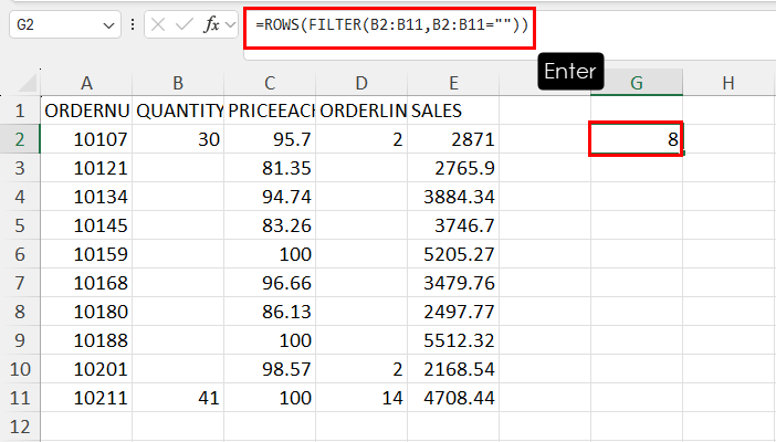 Calculating ROWS and FILTER formula