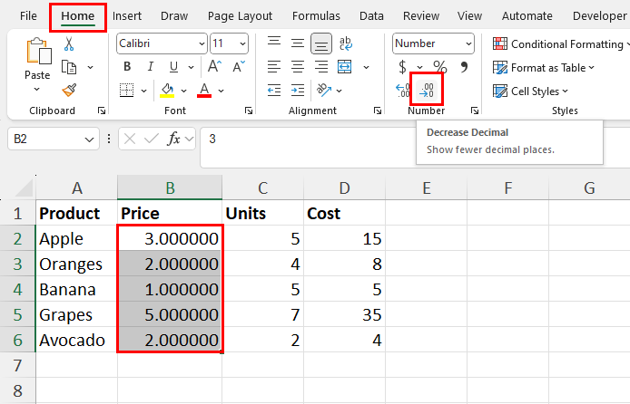 Decrease Decimal
