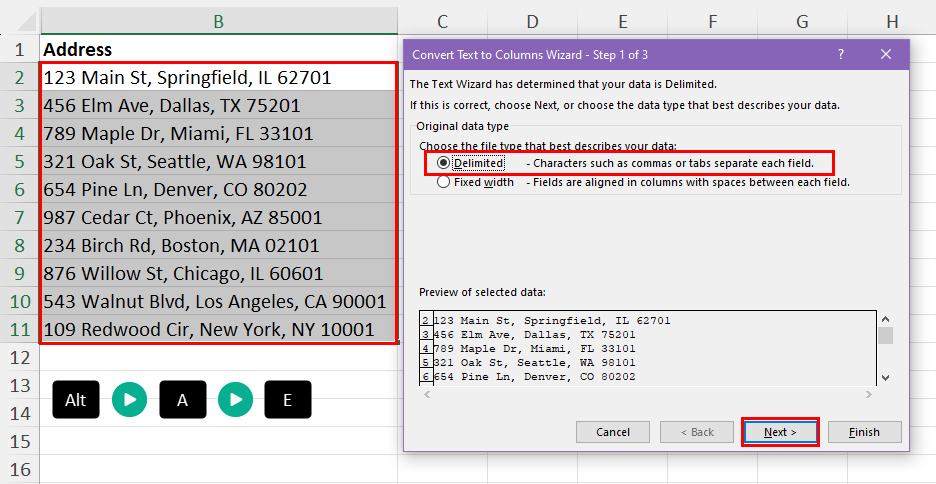 Delimited in Text to Columns