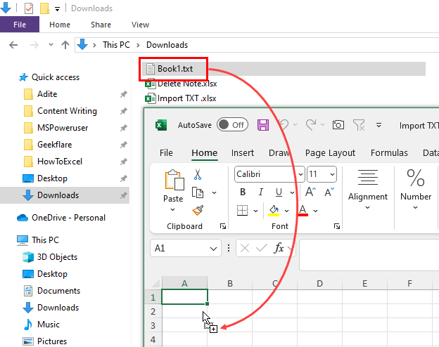 Drag and drop TXT file