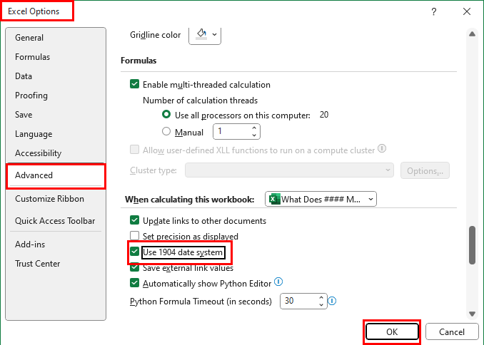 Excel options