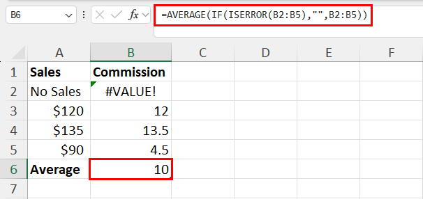 Fix #VALUE! error in AVERAGE