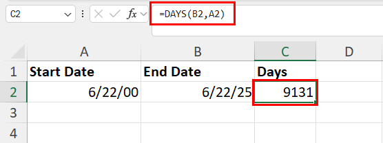 Fixed #VALUE! error in DAYS function