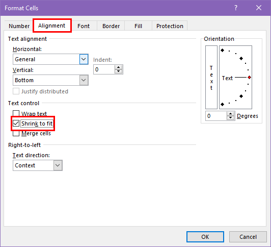 Format Cells Shrink to fit