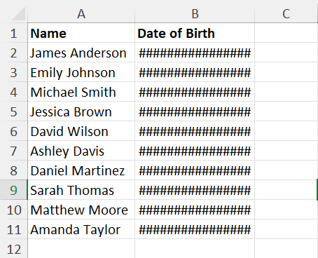 Full dates showing the number error