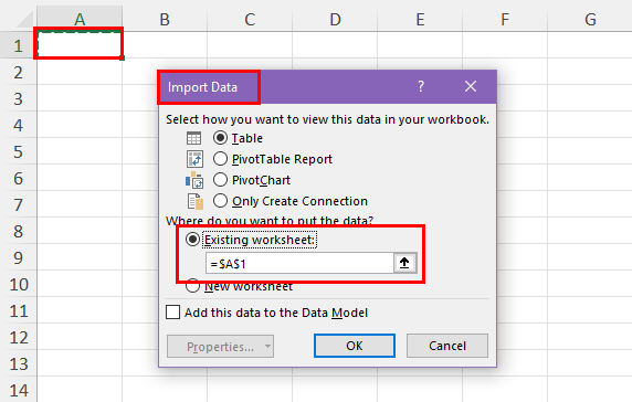 Import data wizard