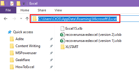 Location fo Excel backup files