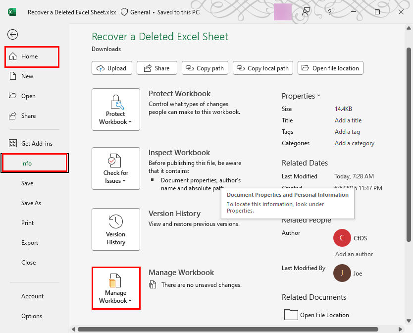 Manage Workbook