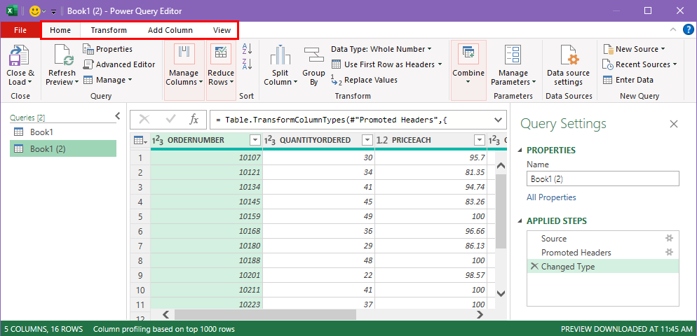 Power Query tools